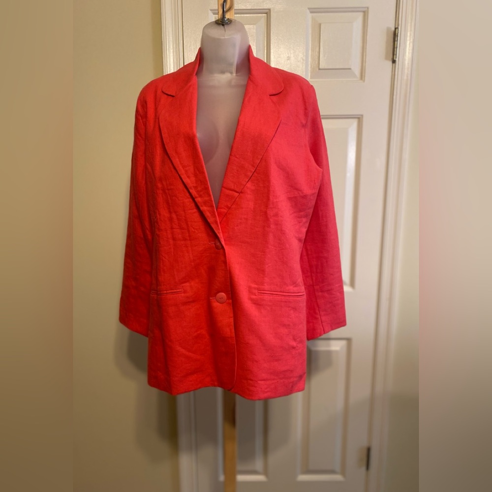NWT David Benjamin Collection - Woman’s LINEN coral color summer lined jacket, 6